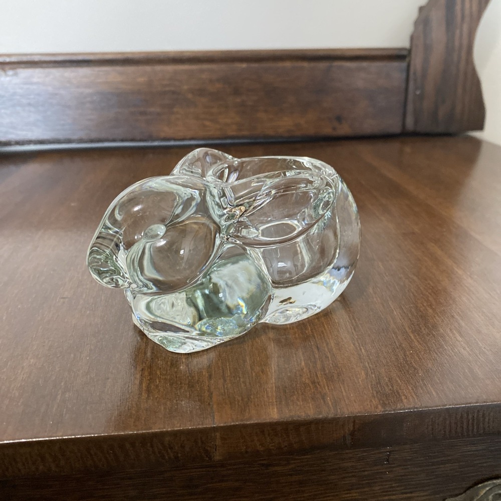 Vintage Indiana Glass Bunny Clear Crystal Votive Tea Light Candle Holder 5in
